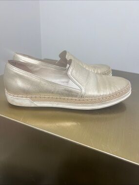 Tod's Metallic Cream Espadrille Loafers